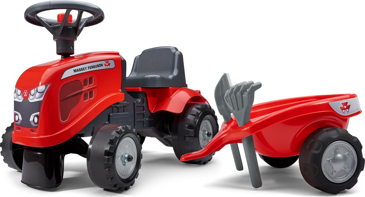 FALK Baby Massey Ferguson traktor med släp, röd