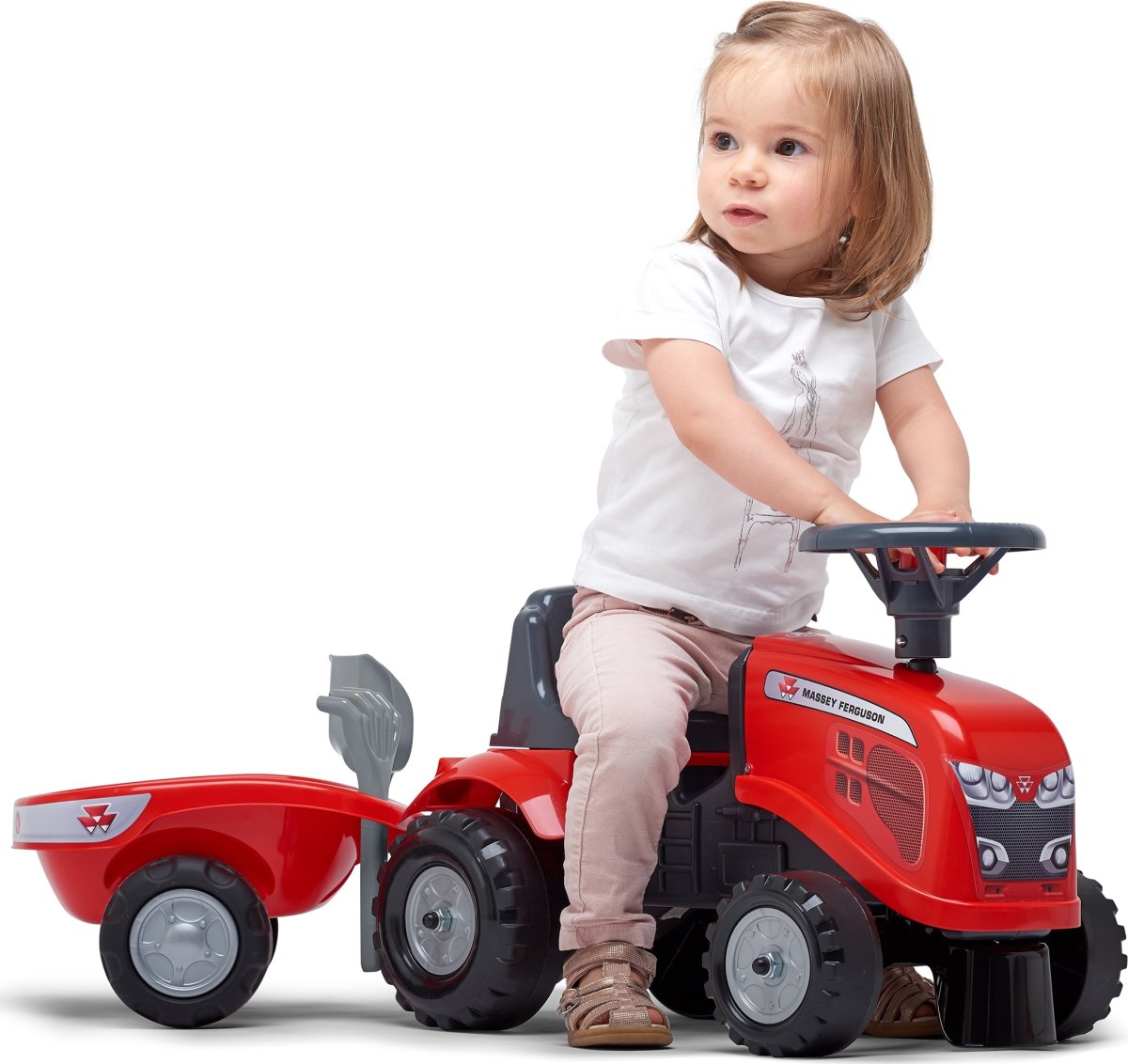 FALK Baby Massey Ferguson traktor med släp, röd