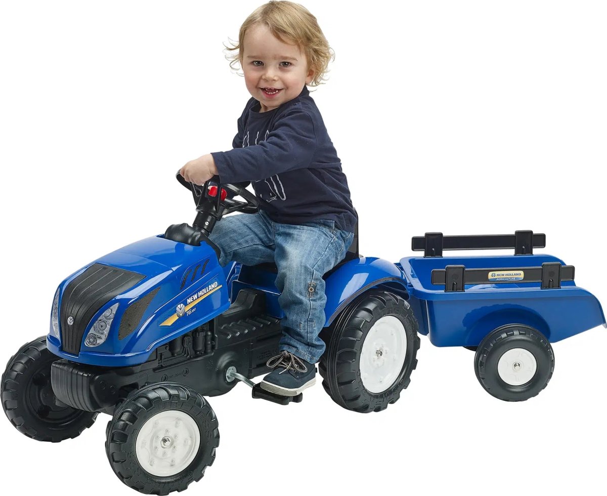 FALK New Holland traktor med vagn, blå