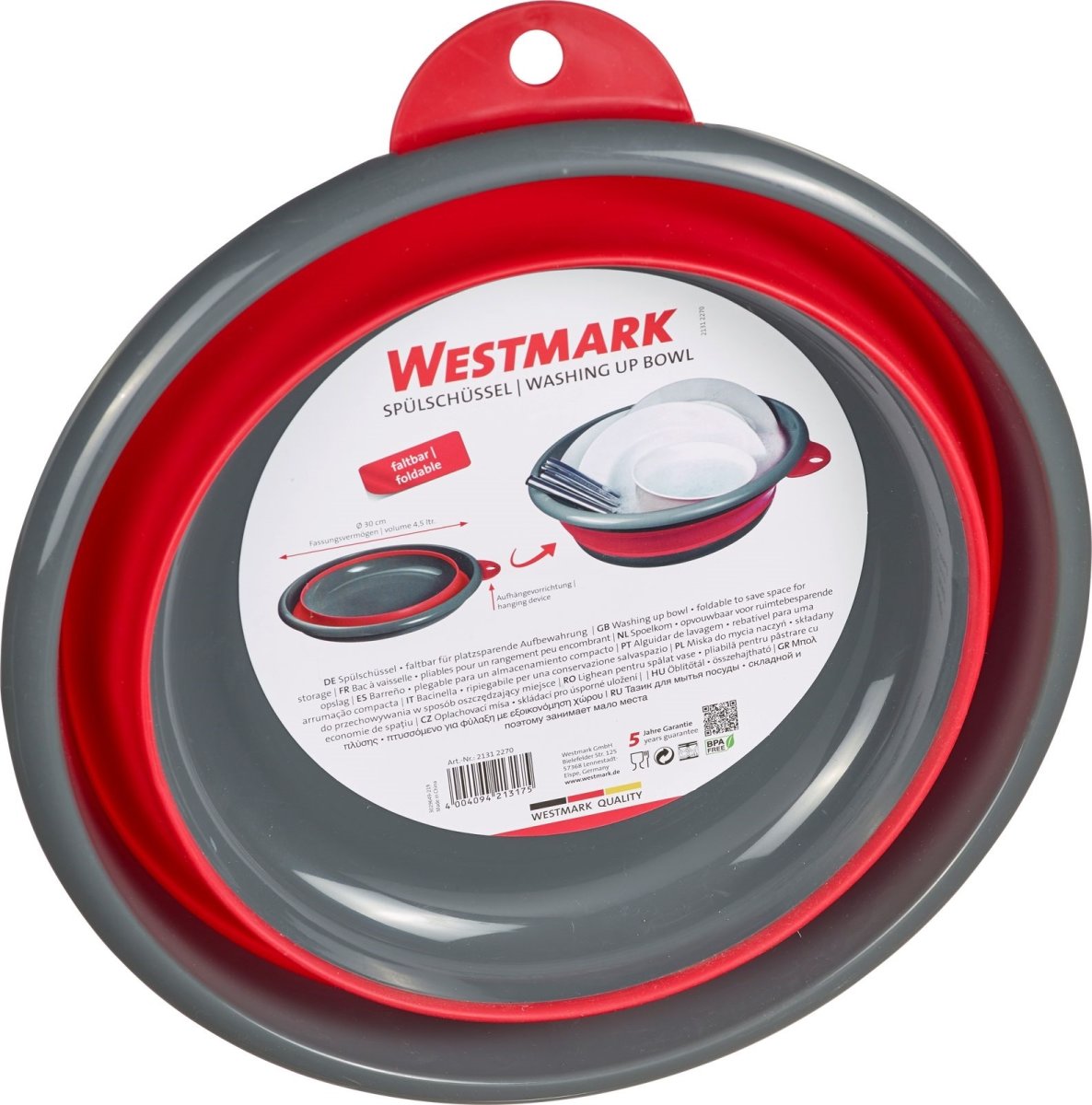 Westmark Balja, hopfällbar, grå/röd, 4,5L.