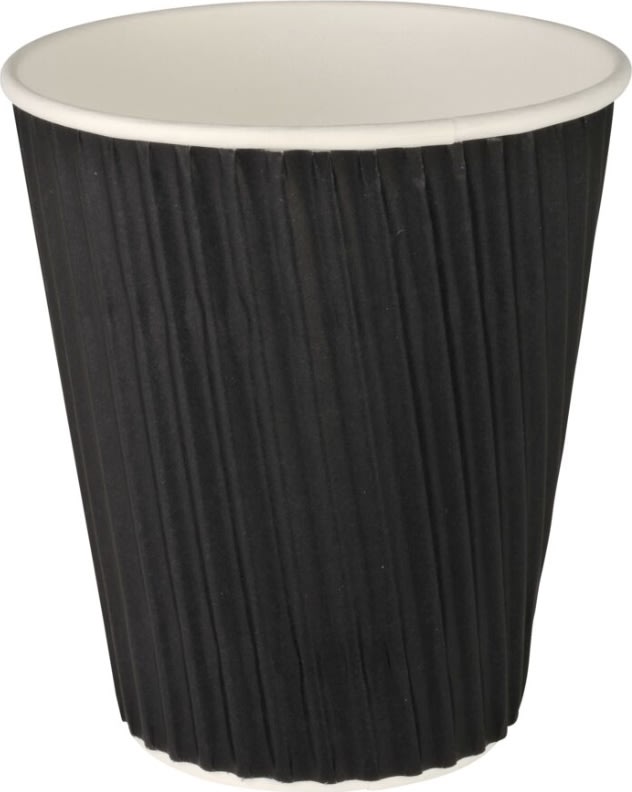 Pappersmugg, räfflad, svart, 36 cl, 25 st.