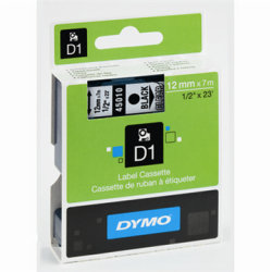 Dymo D1 labeltape 12mm, sort på klar