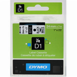 Dymo D1 labeltape 24mm, sort på hvid