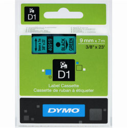 Dymo D1 labeltape 9mm, sort på grøn