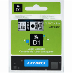 Dymo D1 labeltape 9mm, sort på klar
