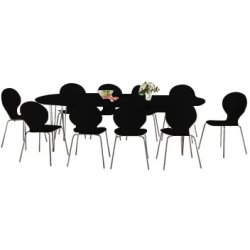 Matsalsset Comfort Classic 10 stolar Svart/Krom