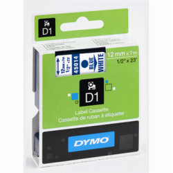 Dymo D1 labeltape 12mm, blå på hvid