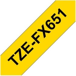 Brother TZe-FX651 etikettape, 24 mm, svart på gul
