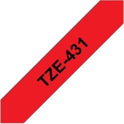 Brother TZe-431 labeltape 12mm, sort på rød