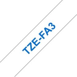 Brother TZe-FA3 tygtape, 12 mm, blå på vit