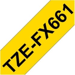 Brother TZe-FX661 labeltape 36mm, sort på gul