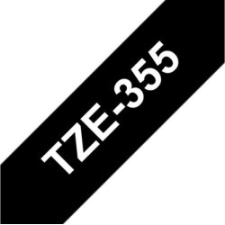 Brother TZe-355 labeltape 24mm, hvid på sort