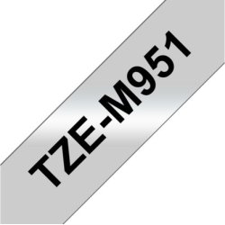 Brother TZe-M951 labeltape 24mm, sort på mat sølv