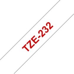 Brother TZe-232 etikettape, 12 mm, röd på vit