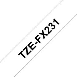 Brother TZe-FX231 labeltape 12mm, sort på hvid