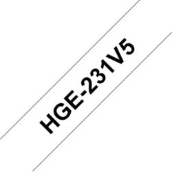 Brother HGe231V5 etikettape, 12 mm, svart på vit