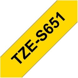 Brother TZe-S651 labeltape 24mm, sort på gul