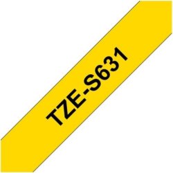 Brother TZe-S631 labeltape 12mm, sort på gul