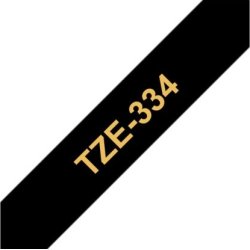 Brother TZe-334 labeltape 12mm, guld på sort