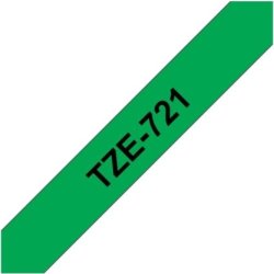 Brother TZe-721 labeltape 9mm, sort på grøn