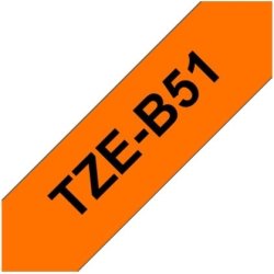 Brother TZe-B51 labeltape 24mm, sort på neonorange