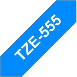 Brother TZe-555 labeltape 24mm, hvid på blå