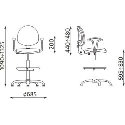 Smart Alu arbetsstolar inkl. fotring, svart tyg