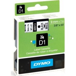 Dymo D1 labeltape 9mm, sort på hvid