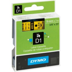 Dymo D1 labeltape 9mm, sort på gul