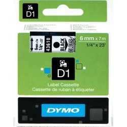 Dymo D1 labeltape 6mm, sort på klar