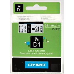 Dymo D1 labeltape 24mm, sort på klar
