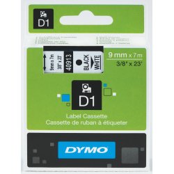 Dymo D1 labeltape 9mm, sort på hvid