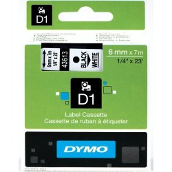 Dymo D1 labeltape 6mm, sort på hvid
