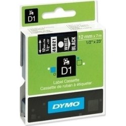 Dymo D1 labeltape 12mm, hvid på sort