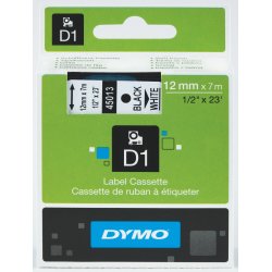 Dymo D1 labeltape 12mm, sort på hvid