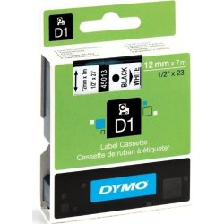 Dymo D1 labeltape 12mm, sort på hvid