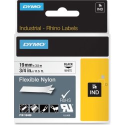 Dymo Rhino fleksibelt tape 19mm, sort på hvid