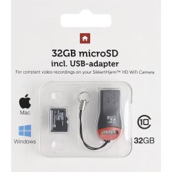 32GB microSD + USB adapter til SikkertHjem Kamera