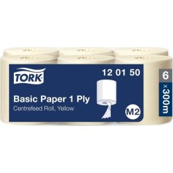 Tork M2 Basic Aftørringspapir, 1-lags, gul, 6 rl.