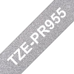 Brother TZe-PR955 etikettape, 24 mm, vit på silver