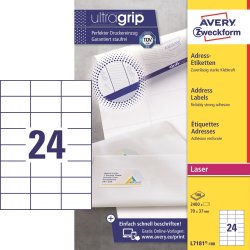 Avery L7181-100 adr.etiketter, 70 x 37mm, 2400stk