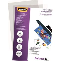 Lamineringsfickor Fellowes Enhance 80 mik A4 Gloss
