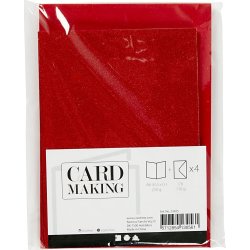 Glitterkort och kuvert 4 set röd