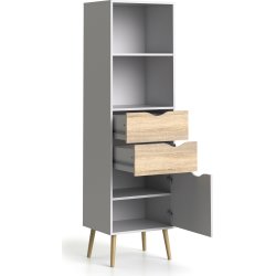 BudgetLine Reol m. 2 skuffer og låge, hvid/eg