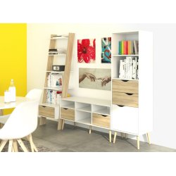 BudgetLine Reol m. 2 skuffer og låge, hvid/eg