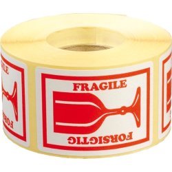 Etikettrulle 46x65 mm ‘försiktigt/glas/fragile'