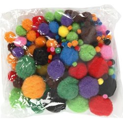 Pompoms 5-40 mm 150 st Blandade färger