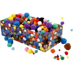 Pompoms 5-40 mm 720 st Blandade färger