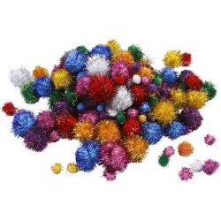 Pompoms 15-40 mm 75 st Blandade glitterfärger