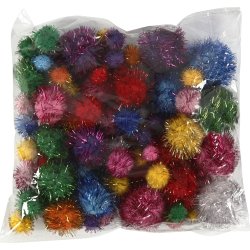 Pompoms 15-40 mm 75 st Blandade glitterfärger